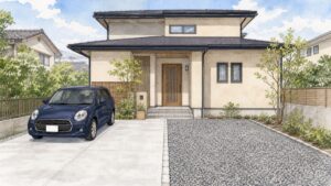 駐車場の土間コンクリートと砂利を比較するイラスト
