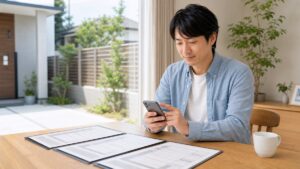 外構の相見積もりを比較し、スマートフォンで断りの連絡をする人