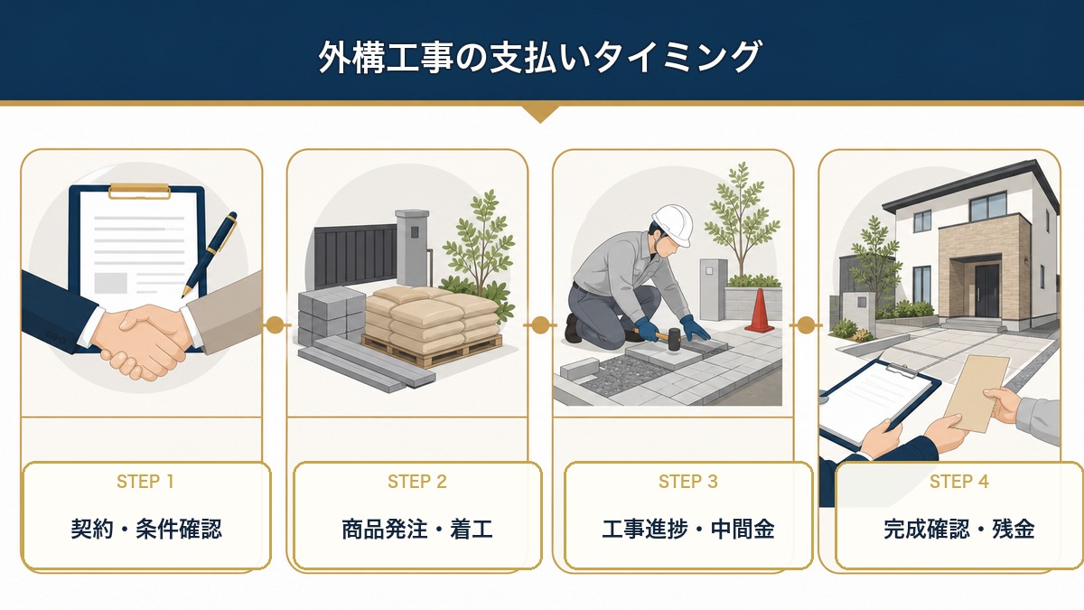 外構工事の契約から完成までの支払いタイミング