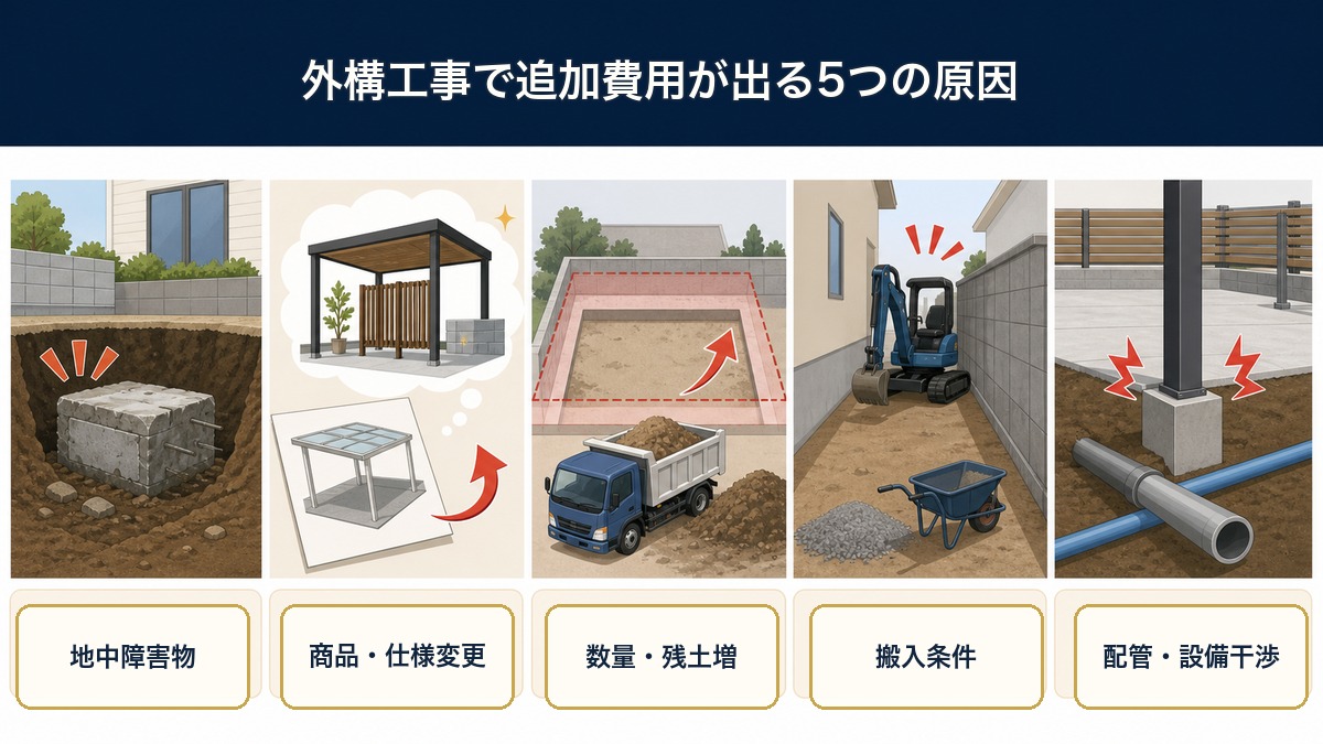 外構工事で追加費用が発生しやすい5つの原因
