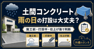 土間コンクリートを雨の日に打設するときの判断を解説する図解