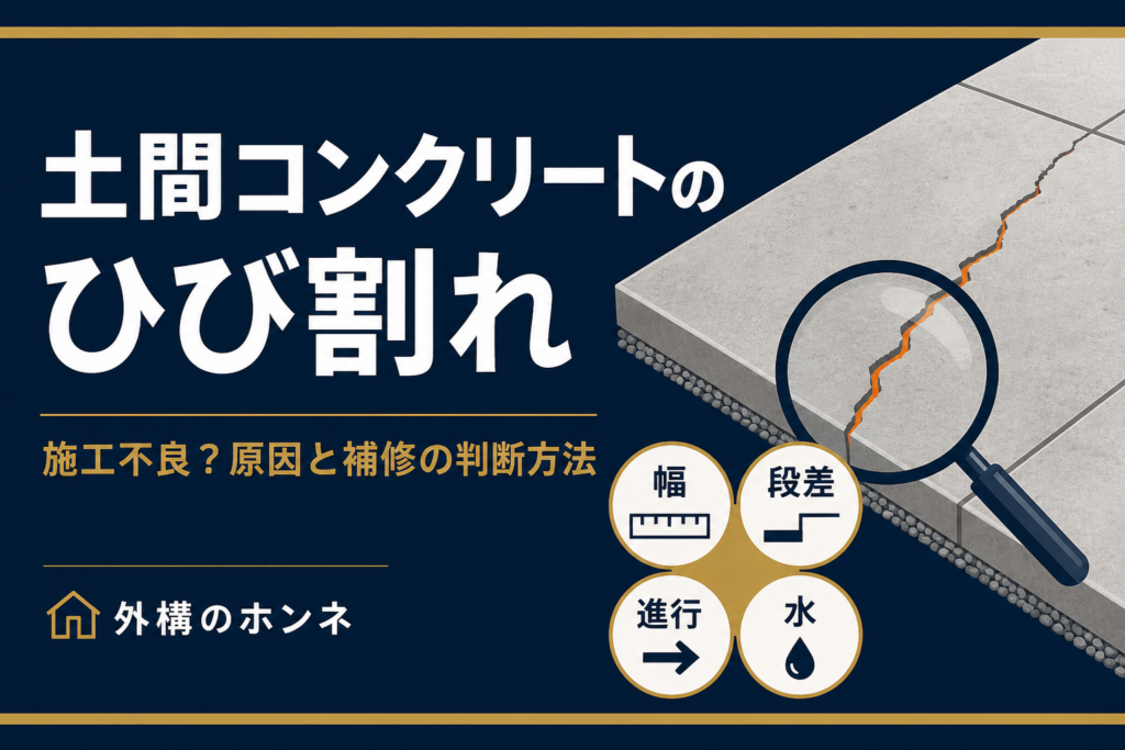 土間コンクリートのひび割れを幅・段差・進行・水で確認する図解