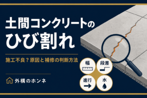 土間コンクリートのひび割れを幅・段差・進行・水で確認する図解