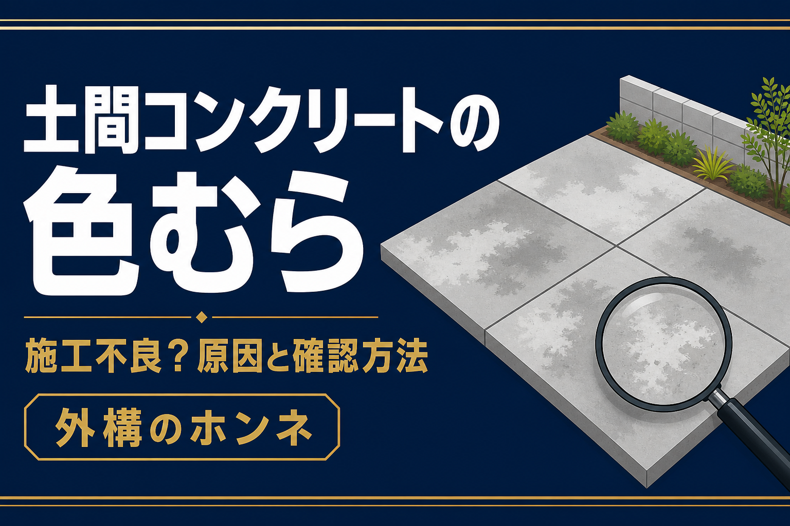 土間コンクリートの白い・黒い色むらを確認する図解