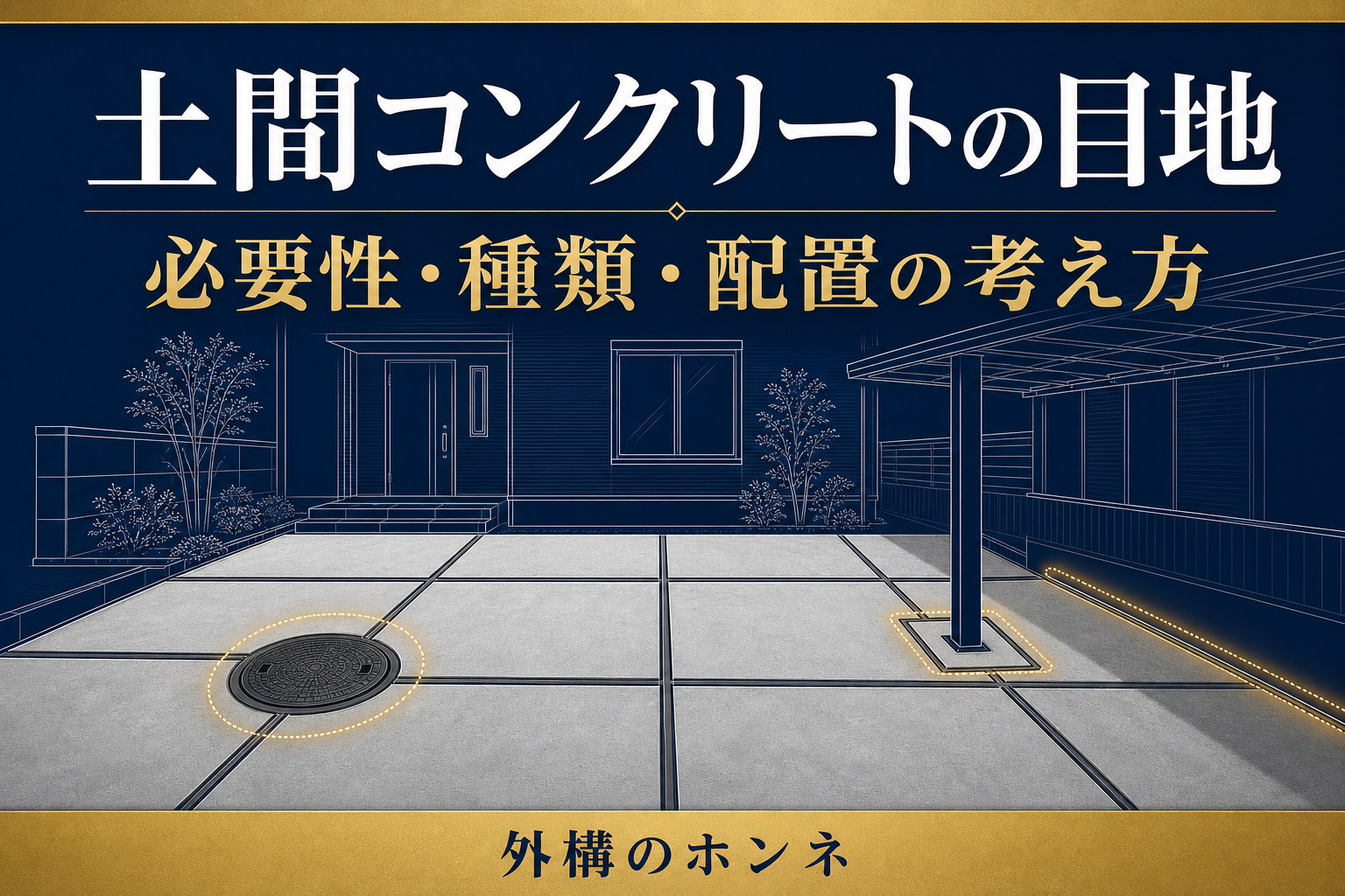 土間コンクリートの目地で駐車場を区画した配置図