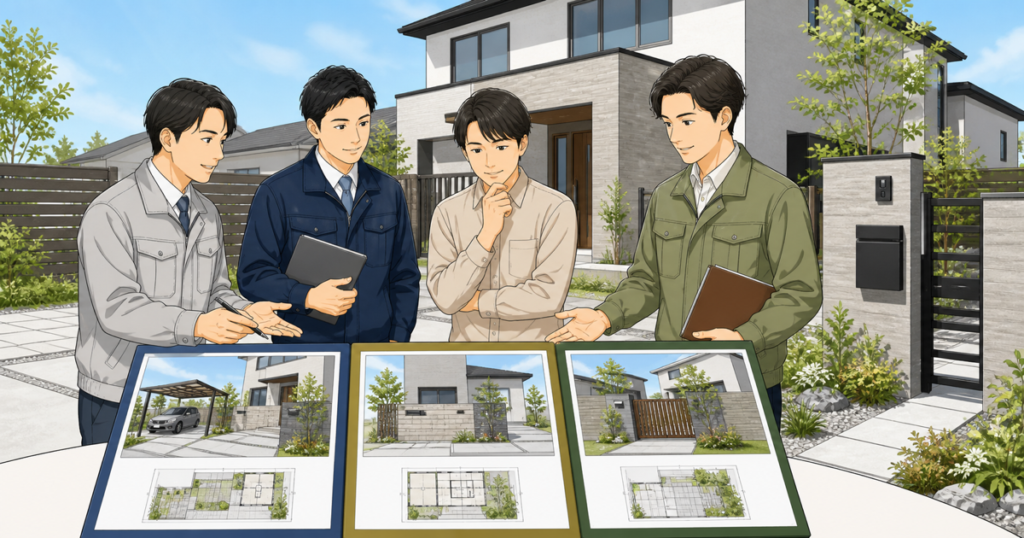 外構業者3社の提案と見積もりを比較する施主