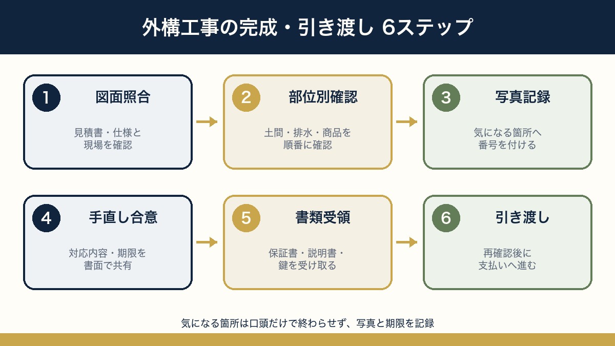 外構工事の完成検査から引き渡しまでの6ステップ
