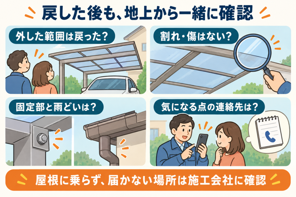 屋根材を戻した後に地上から確認する4つのこと
