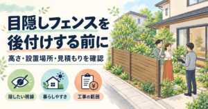 目隠しフェンスを後付けする前に高さ・設置場所・見積もりを確認するイメージ