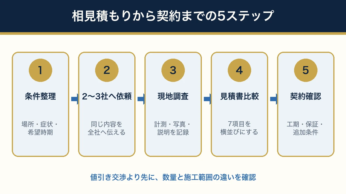 外壁塗装の条件整理から契約確認までの相見積もり5ステップ